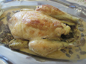 Bresse chicken on platter